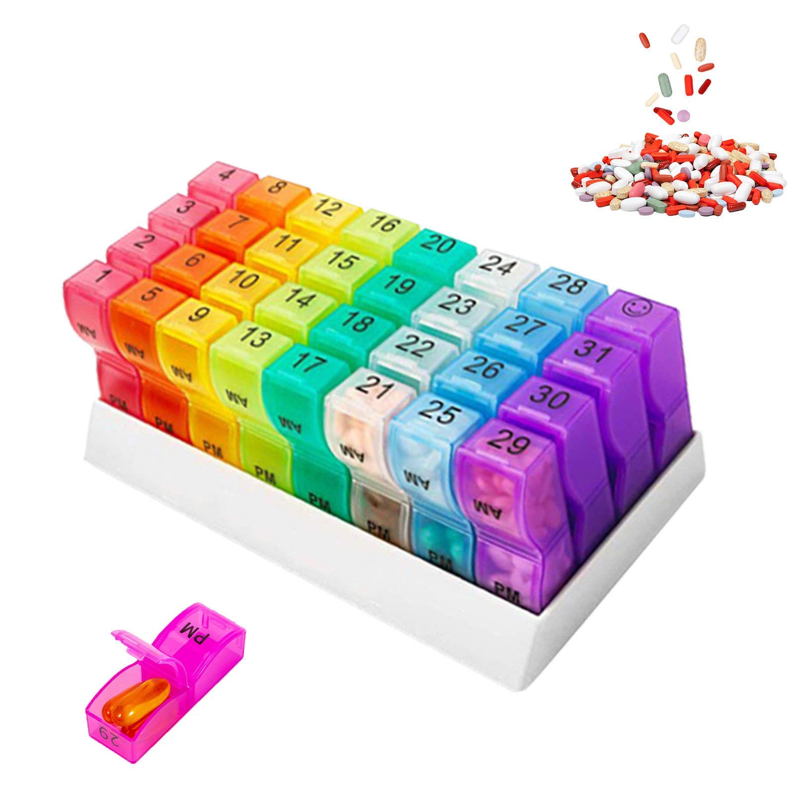 Pastillero organizador para tableta, 31 días, 2 veces con 32 compartimentos grandes, pastillero portátil para vitaminas, suplemento de aceites de pescado