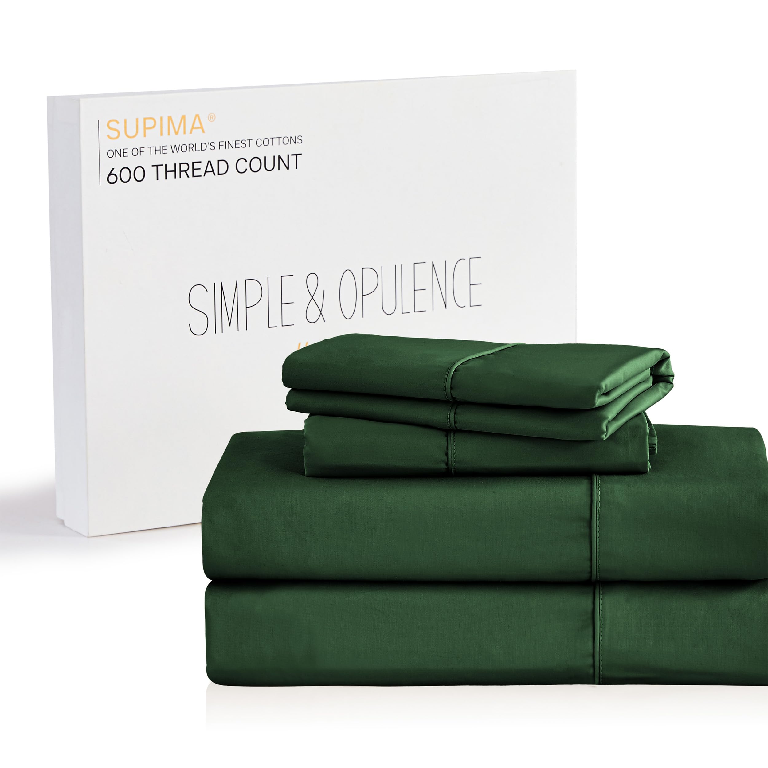 Simple&Opulence 100% Supima Cotton 600 Thread Count Twin XL Sheets -3 Pc Long Staple Pure Soft Sateen Weave Set-16” Deep Pocket Cooling Luxury Silky