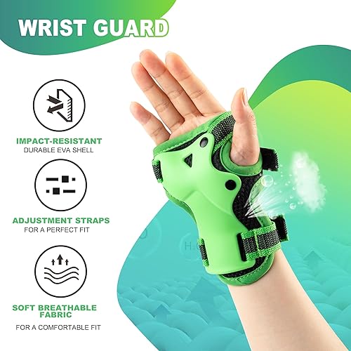 Miniatura 4 de 2PM SPORTS Rodilleras para niños, muñequeras y coderas con bolsa de cordón, juego de equipo de protección para niñas y niños, patinaje sobre ruedas,