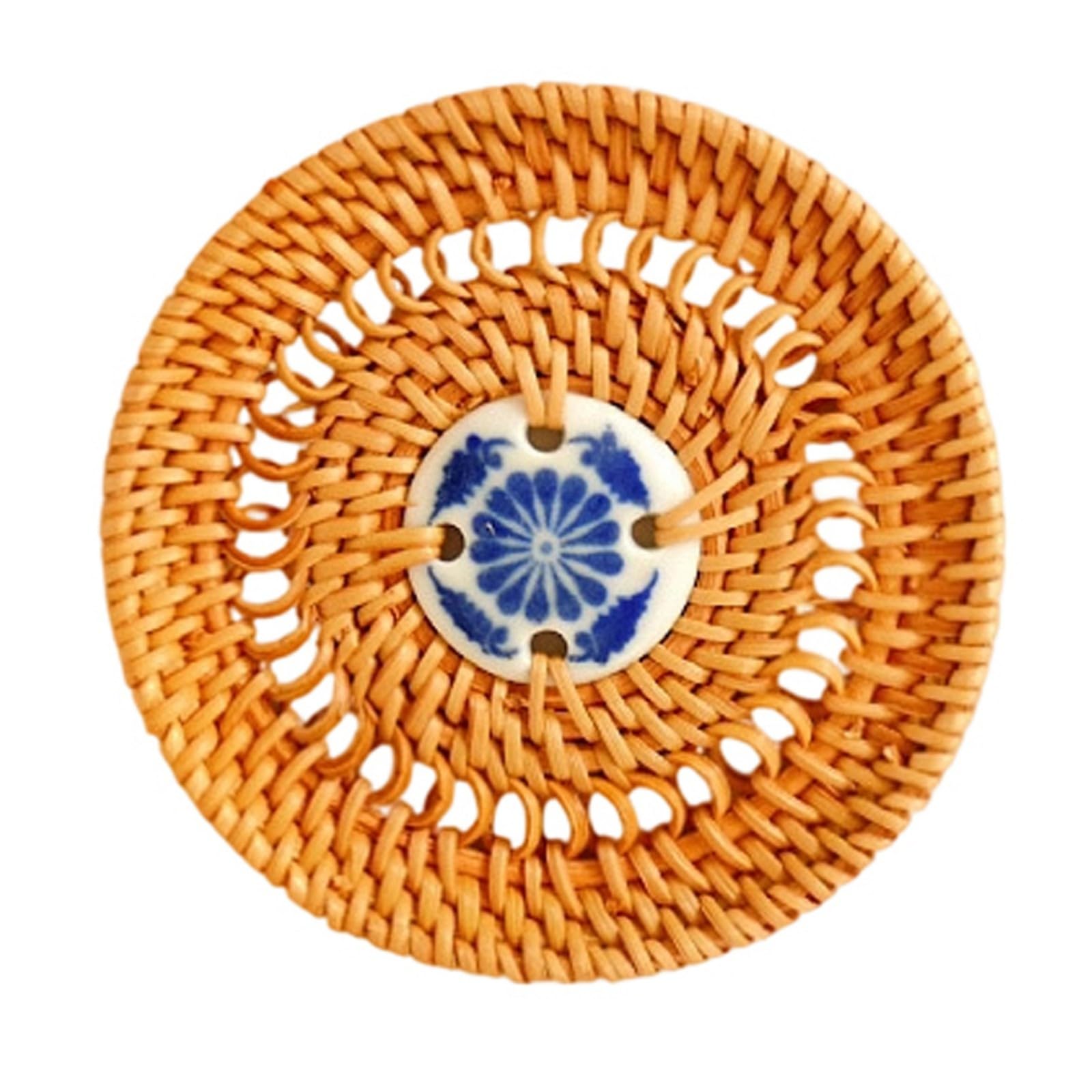 ordinarYone Handwoven Rattan Coasters With/without Storage Basket Placemat For Cups Bowls And Plates