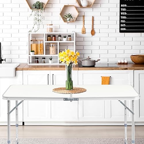 Miniatura 2 de Mesa plegable de aluminio, mesa de campamento multiusos para picnic, mesa rectangular portátil y ajustable para fiestas, playa, patio trasero,