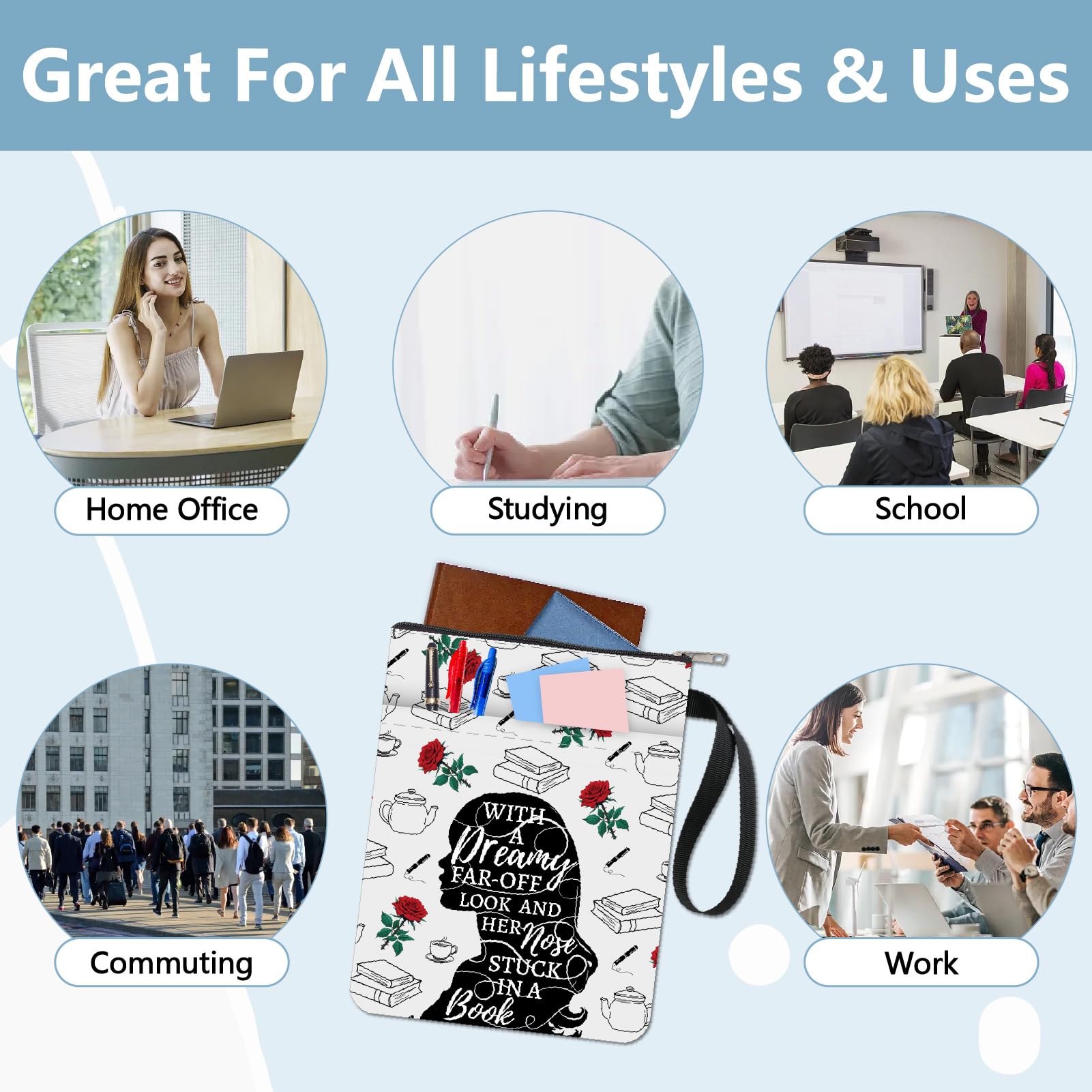 Custodia Per Libri Floreale CRASPIRE Con Cerniera | Copertura Protettiva Lavabile Con Tasca | Per Romanzi, Quaderni E Tablet - Foto 10