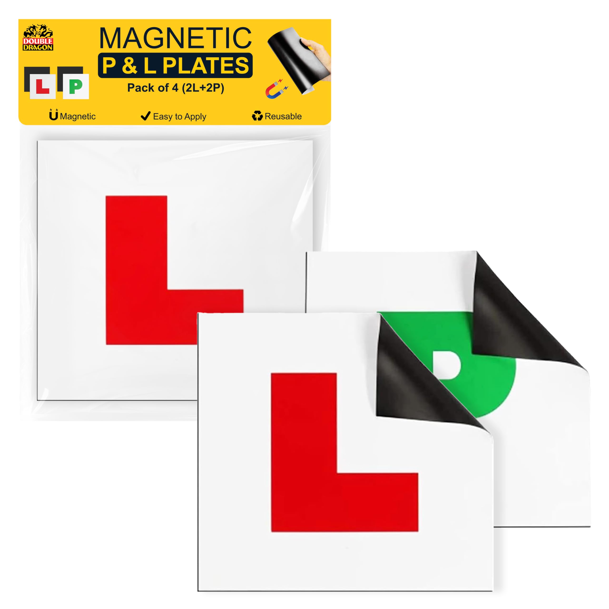 Double Dragon 2-Pack Fully Magnetic Green P Plates for New Drivers | DVLA Legal 178x178mm UK Road Signs | Extra-Strong 1.25mm Rubber Magnet, Glossy PVC Finish | Durable, Scratch-Free, Wind Resistant — view 7