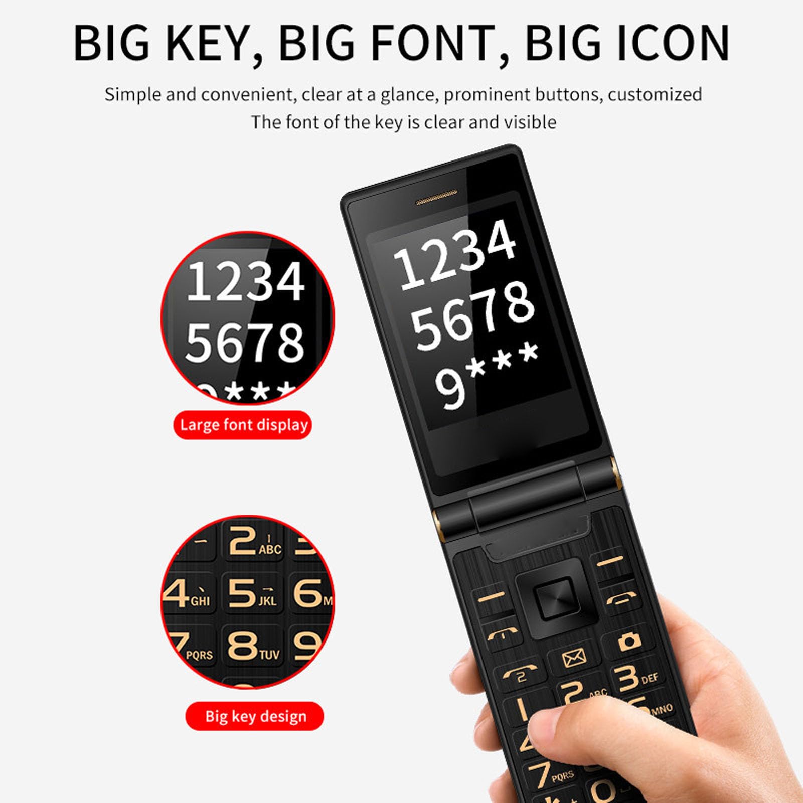 Telefon Komórkowy z klapką M3 1 2G dla Seniorów, Odblokowany Telefon Komórkowy z Dużym Przyciskiem i Głośnym Dźwiękiem, Dwie Karty SIM, Pomoc w Nagłych Wypadkach SOS za Jednym