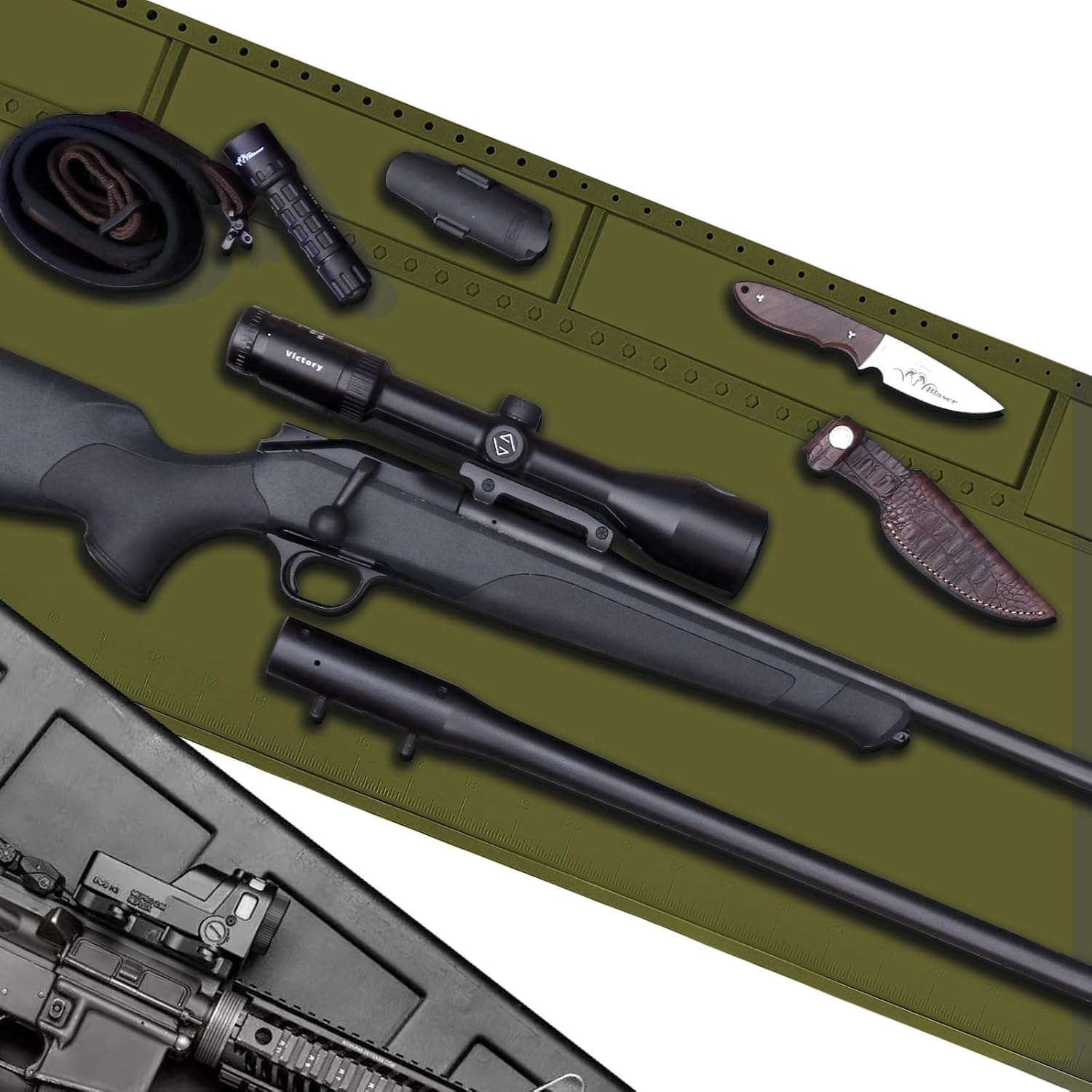 Rifle Shotgun Cleaning Mat - Large Magnetic Gun Mat with Organizer Parts Tray, Anti-Slip Workbench Cleaning Pad, Inch Ruler - Image 7