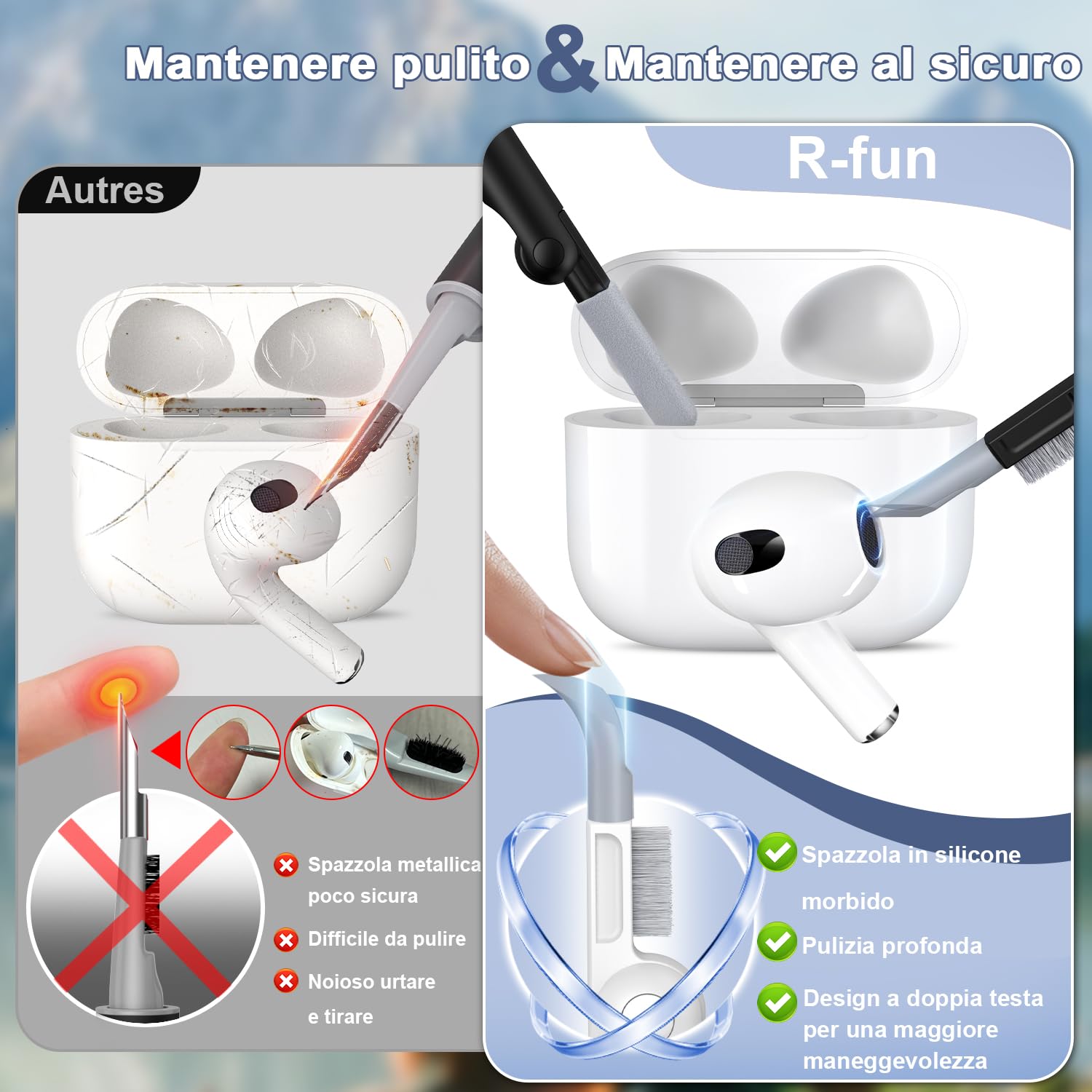 R-fun compatibile con AirPods 3a generazione 2021, per AirPods 3 Custodia Cover con kit di pulizia e portachiavi, morbida custodia protettiva in silicone, Nero - 3
