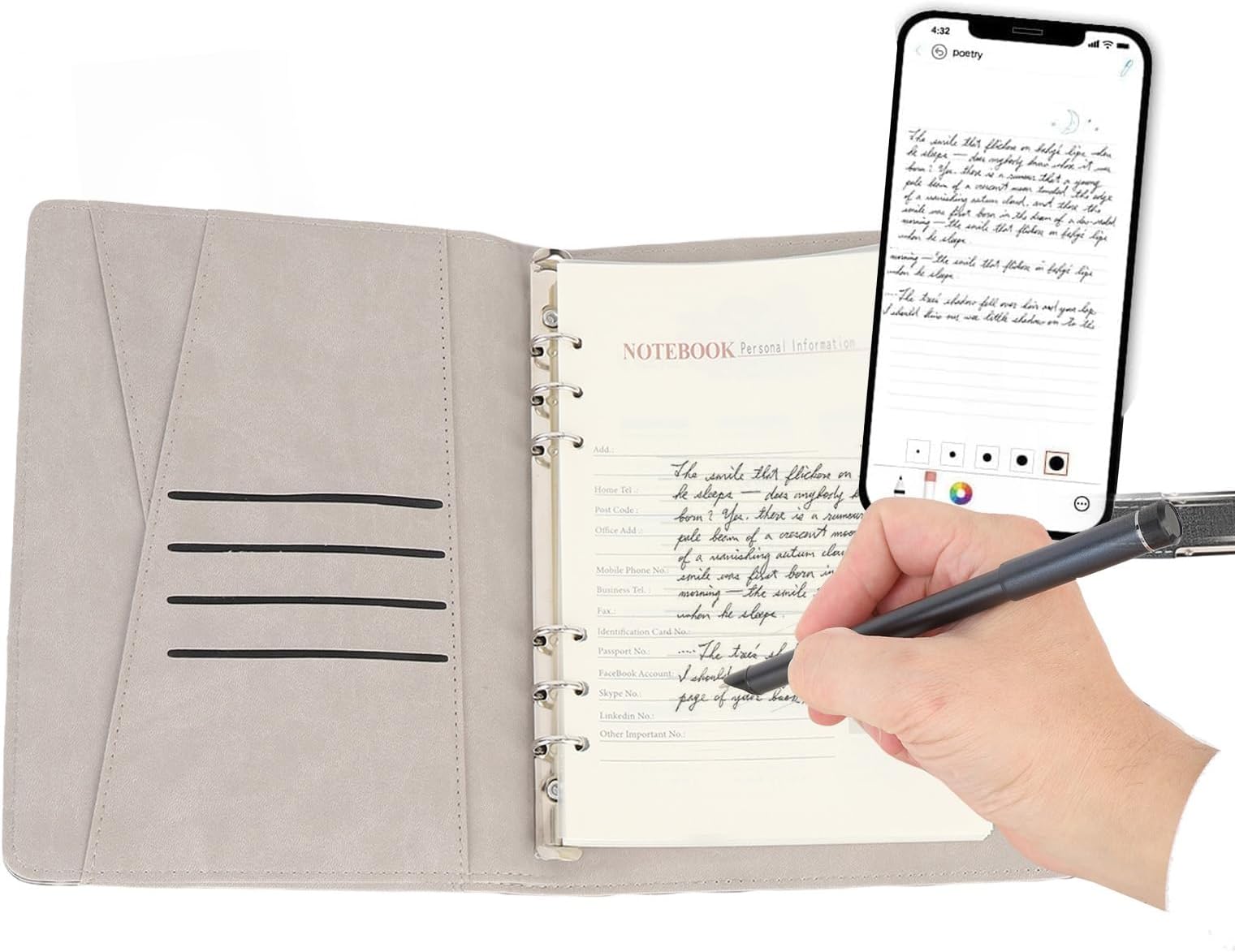 Digital Smart Pen and Notebook Set, Real Time Sync OCR Digital Pen, Storing, and Sharing Paper Notes, Compatible with Smartphone, for Note Taking, Students, Drawing (Black)