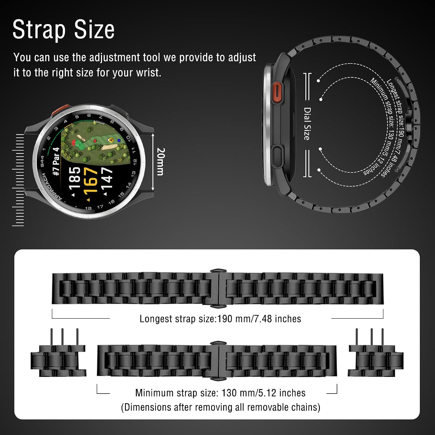 20mm Metal Band for Garmin Forerunner 70/Forerunner 170 Music image 4