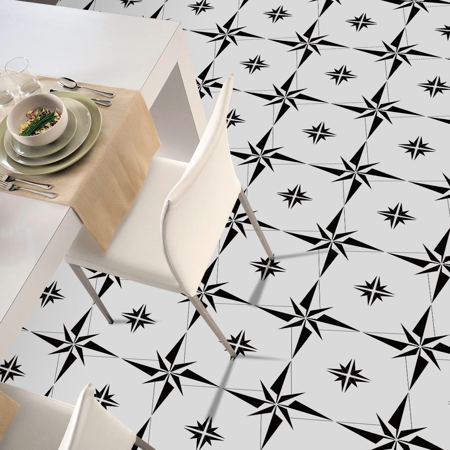 Alwayspon Vinyl Floor Tiles Sticker, Waterproof Non-slip Splashback Thicken PVC Vinyl Flooring Tiles, Self-adhesive Peel and Stick, 12inchx12inch/30x30cm, White Stars