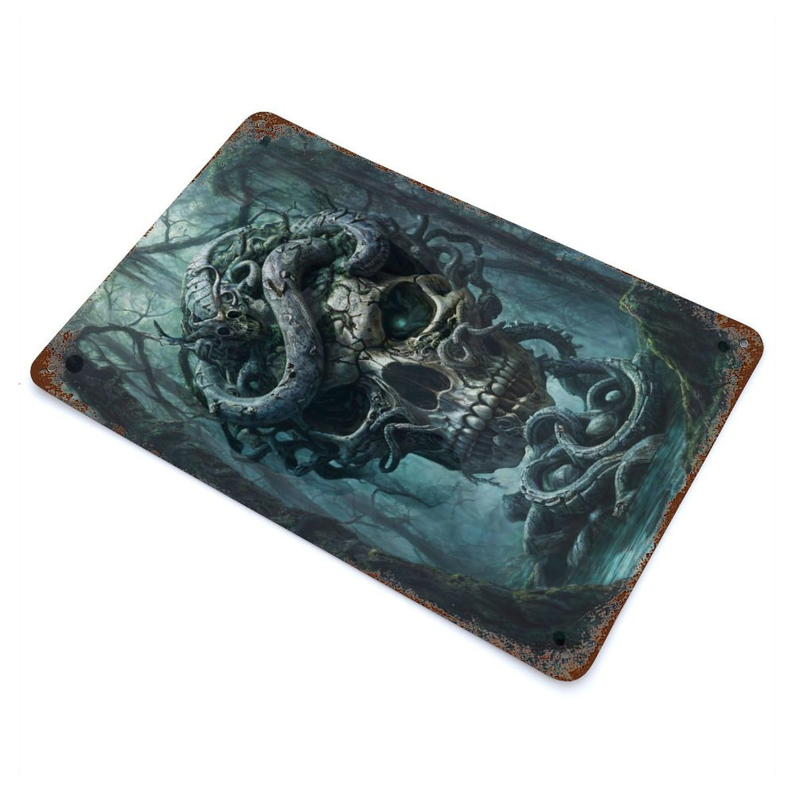 Ancient Skull Snake Symbol Rusty Metal Tin Sign 11.8"x7.9", Shabby Chic Decor for Garage, Bar And Workshop Decor