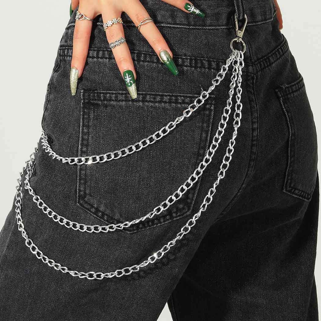 Layered Pant Chains Silver Goth Jean Chain Punk Hip Hop Wallet Chain Biker Pocket Chain Heavy Keychains for Women and Men