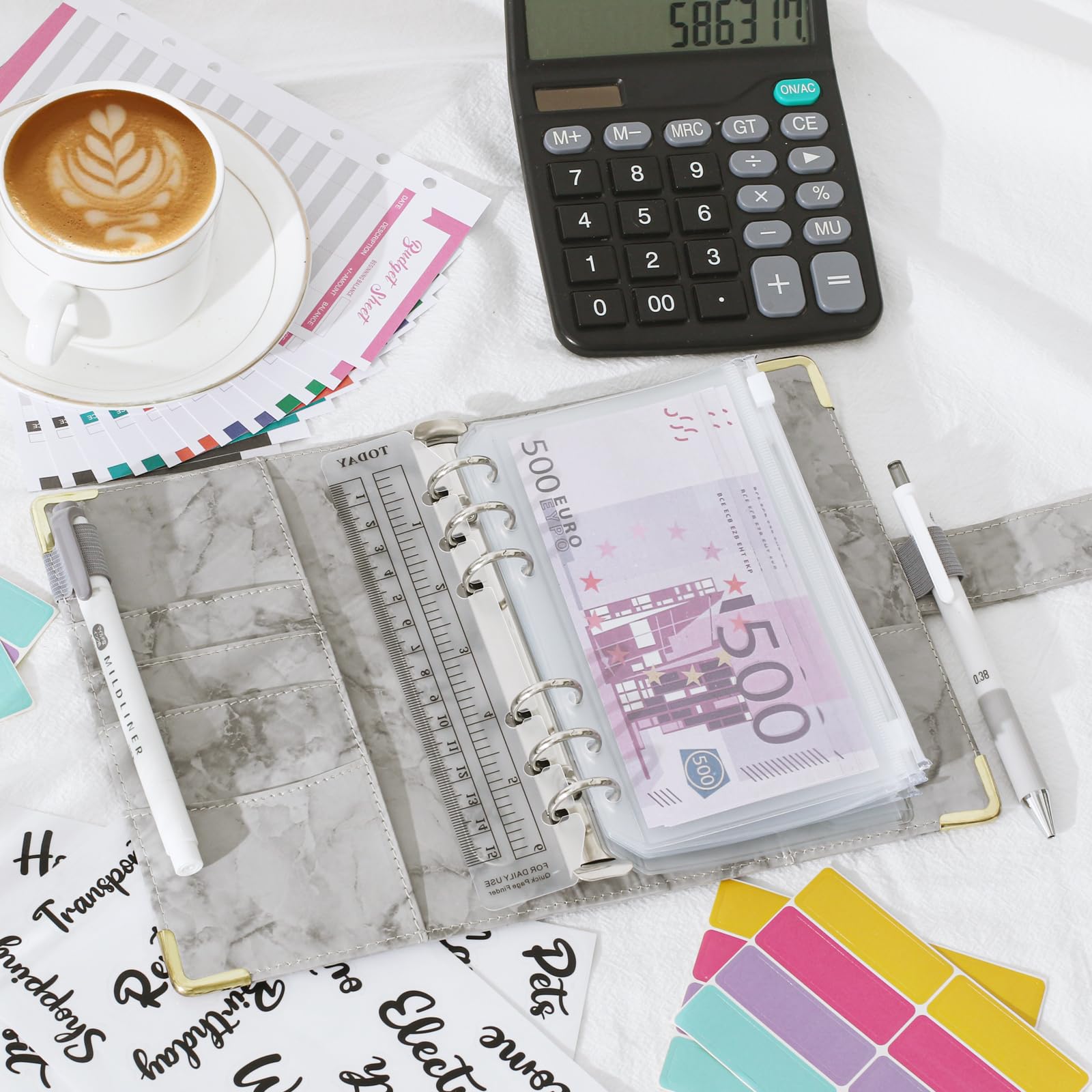 Classeur Budget A6 PU Cuir Carnet avec Pochette Dépenses Organisateur Gris