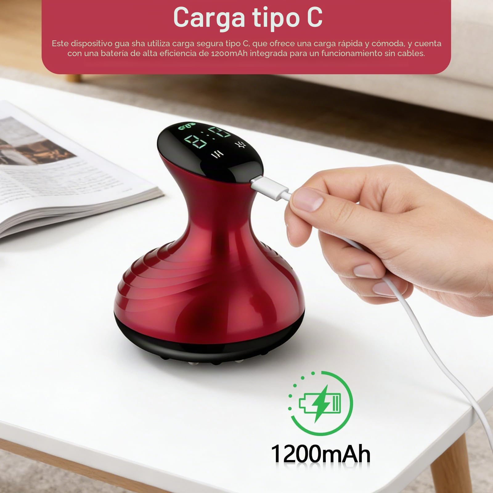 Masajeador eléctrico con ventosa, 24 puntos de succión, 9 niveles de succión, 8 puntos de infrarrojos rojos, función de calentamiento, cepillo meridiano y masaje de raspado, adecuado para abdomen