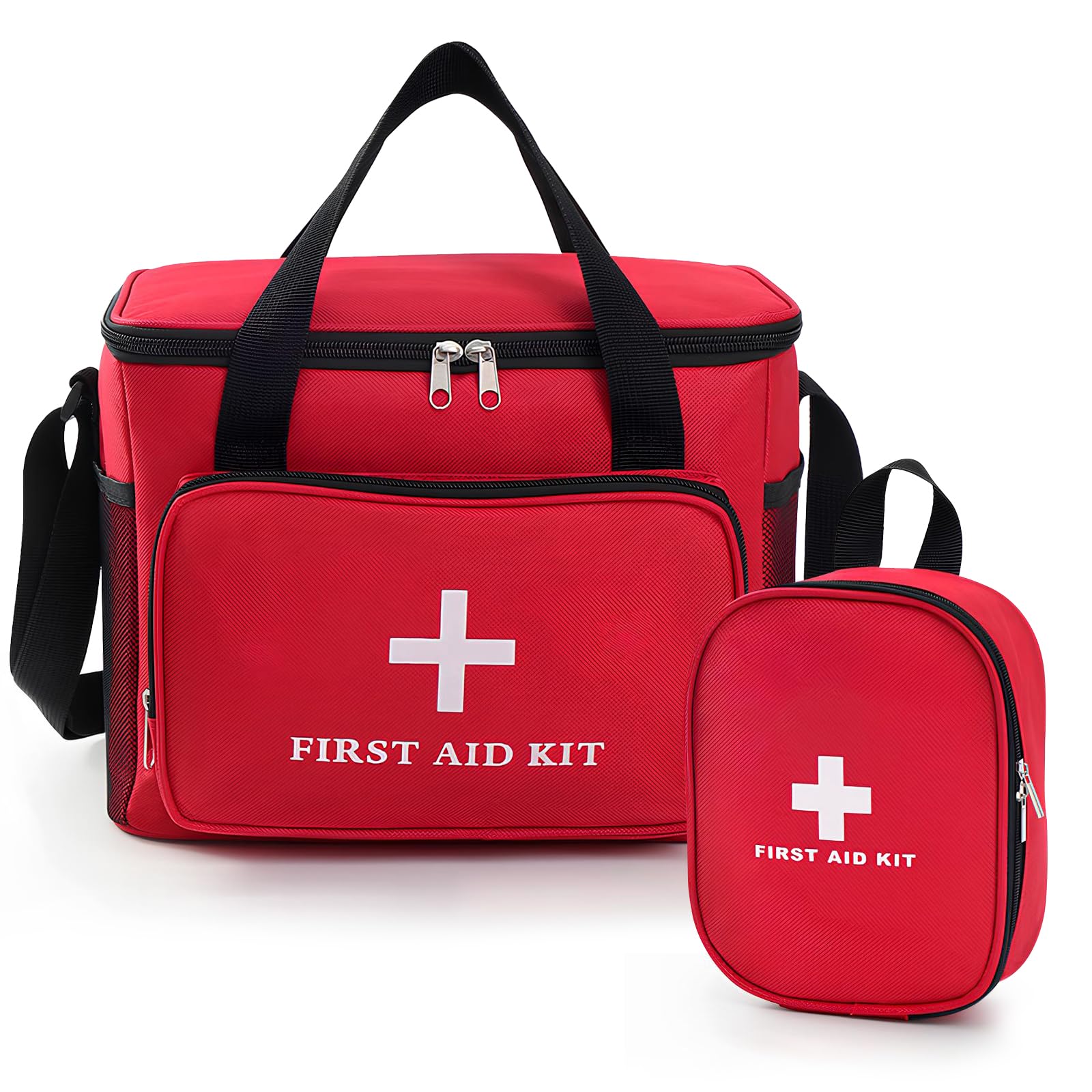 2 Piezas Botiquin de Primeros Auxilios, Bolsa Botiquin Viaje Gran Capacidad, Kit de Primeros Auxilios con Correa, Maletin Medico Multiusos, Botiquín para Viajar Casa Oficina Viajes, Rojo