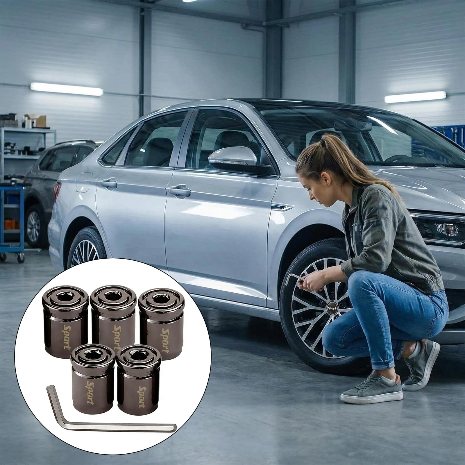 5 Piezas Metal Tapas Válvula de Neumático para Coche, Tapones Válvula Antirrobo Universales para Automóvil, SUV, Camiones, Motocicletas, Tapas Válvulas de Aire con Anillo de Sellado y Llave Incluida — view 6