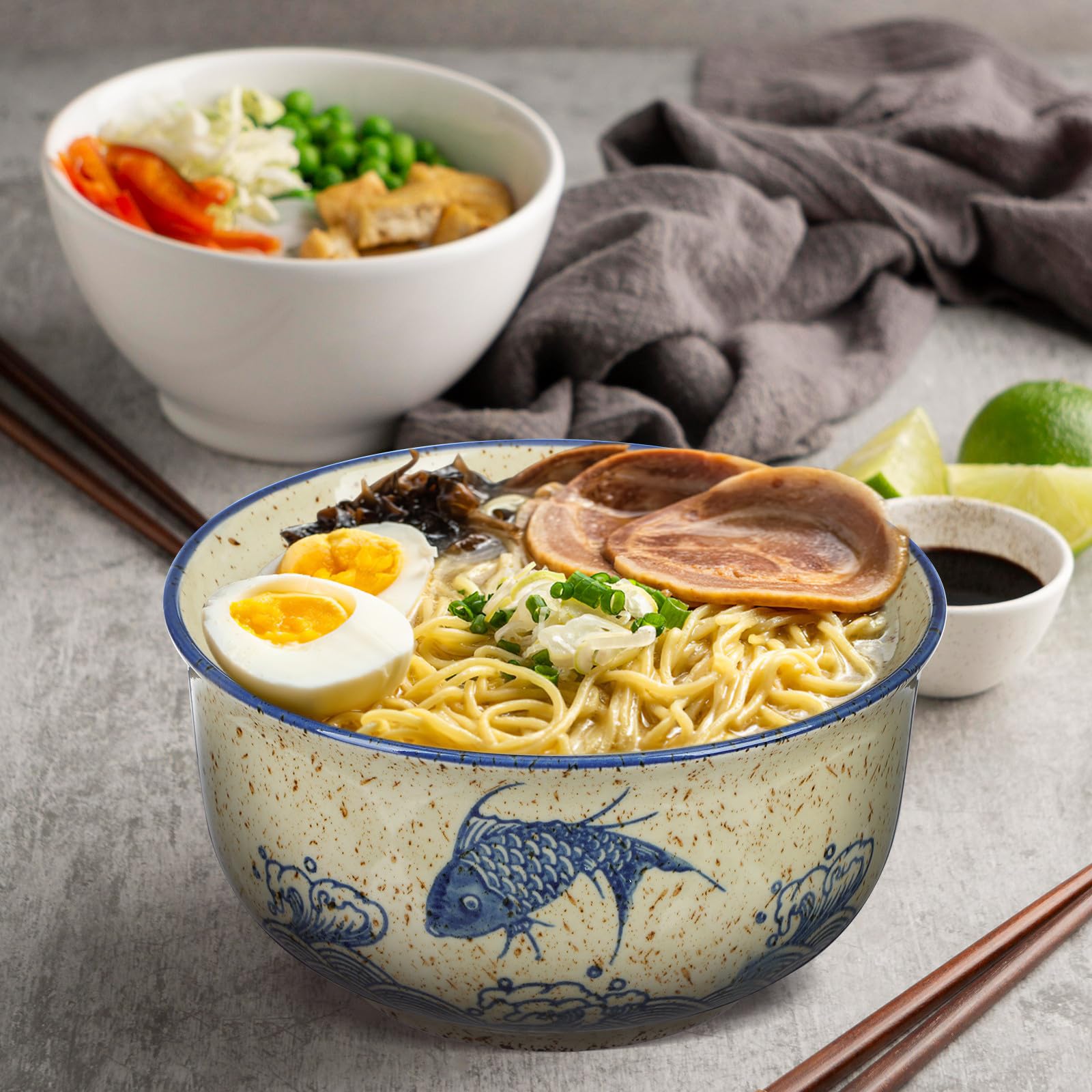 Cabilock Juego de 2 Cuencos de Cerámica para Ramen 750ml con Tapa