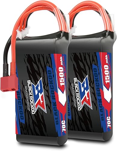 ROCKOO 2S Lipo - BaterÃa negra de 7.4 V 70C 1500 mAh con enchufe Deans para dron FPV RC avión Quadcoptero, helicóptero y autos (paquete de 2)