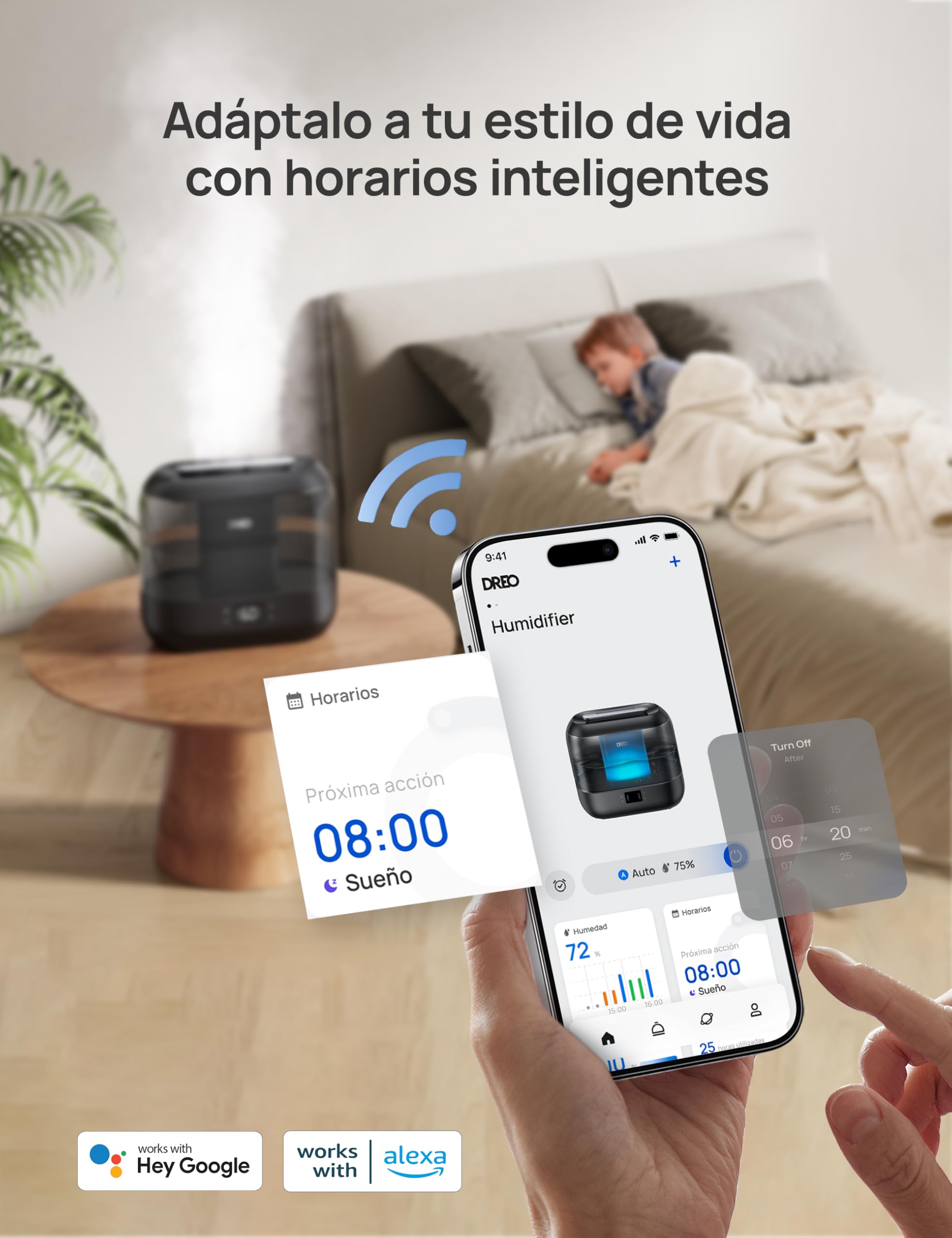 Dreo Humidificador inteligentes para dormitorio, humidificador de vapor frío de 4 litros con difusor de aceite y luz nocturna, 32 horas de autonomía, humidificadorsilenciosos para el hogar, la oficina