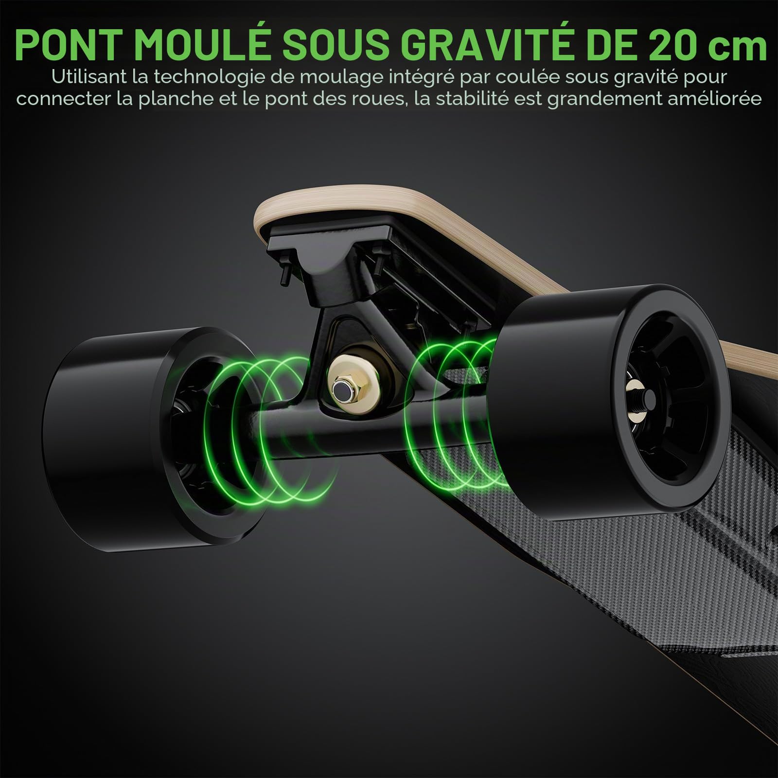 Skateboard électrique pour adultes et adolescents - Moteur 1800 W 4 modes de vitesse - Télécommande avec OLED avec écran - Noir