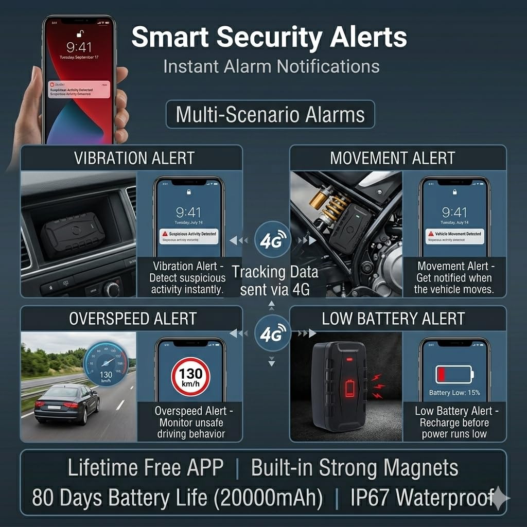 TKMARS TK918 GPS Tracker Auto 20000mAh - Localizzatore Con App Gratuita Senza Abbonamento, Magnetico, Antifurto, Posizione in Tempo Reale per Auto e Moto