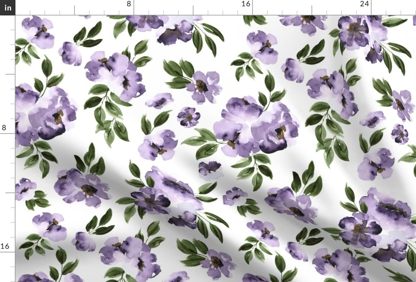 Spoonflower Fabric - Violet Flowers Large Purple Floral Watercolor English Garden Botanical Printed on Minky Fabric by The Yard - Sewing Baby Blankets Quilt Backing Plush