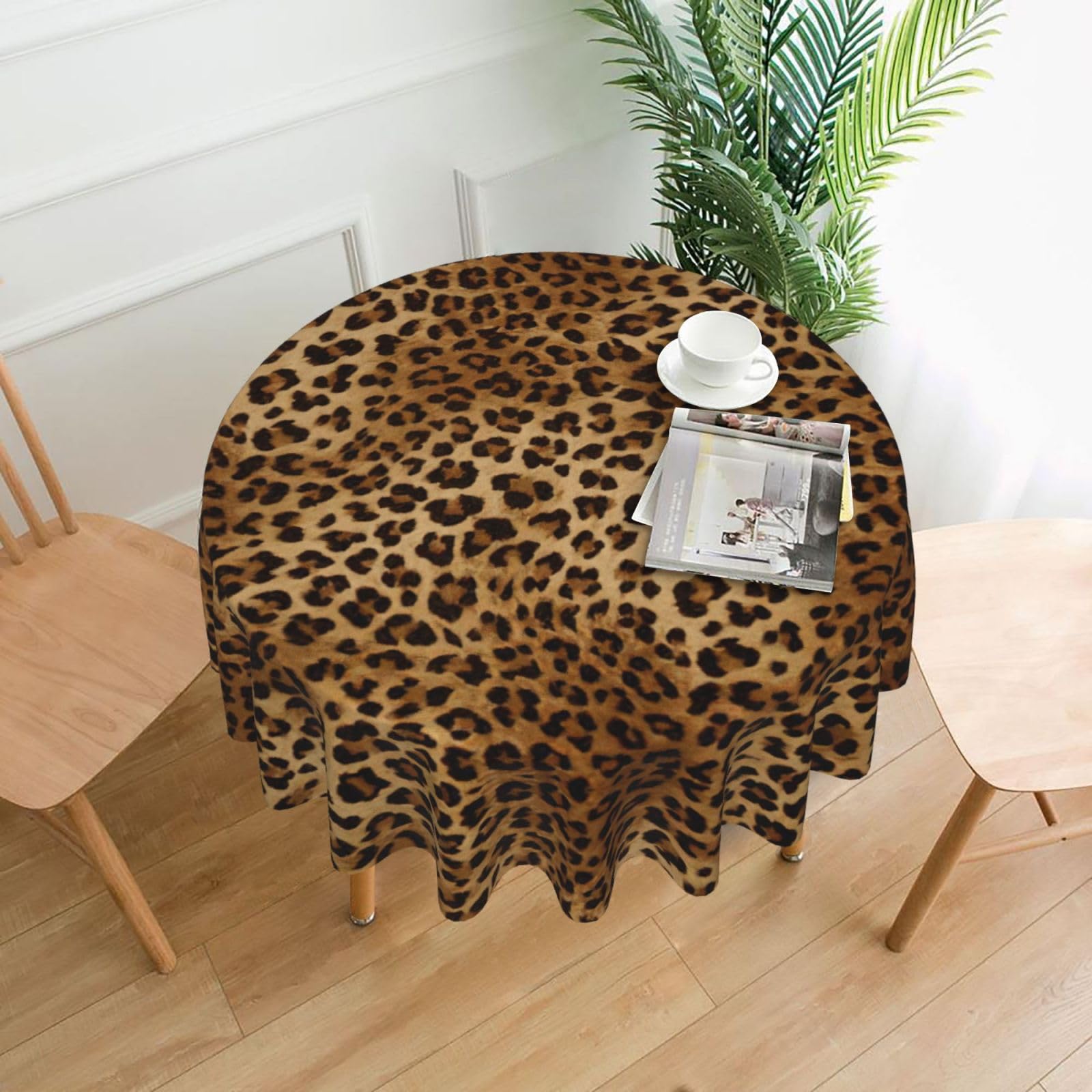 SDEGTHO Cute Leopard Print Modern Retro Round Tablecloth 60in Polyester Fabric Cover for Party Dining Table Washable