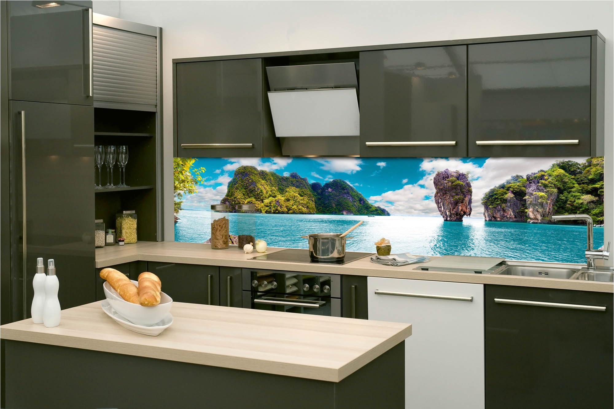 Dimex Pellicola autoadesiva per parete posteriore della cucina, motivo: isola della Thailandia, 260 x 60 cm, pellicola adesiva decorativa, paraspruzzi per cucina, Made in EU
