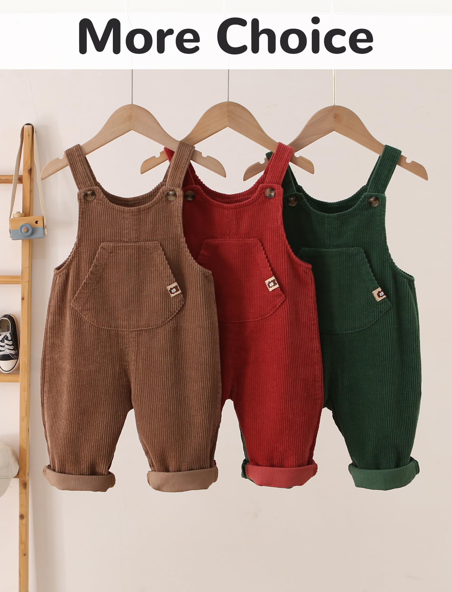 Happy Cherry - Salopette en Velours Côtelé pour Bébé Garçon Fille Combinaison Pantalon avec Bretelles Tout-petits Enfants Barboteuse Body pour Printemps Automne Hiver - 1-5 ans