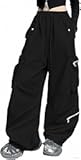 Toddler & Girls' Drawstring Elastic Waist Y2k Baggy Cargo Pants with Zipper Pockets, 4-14 Years