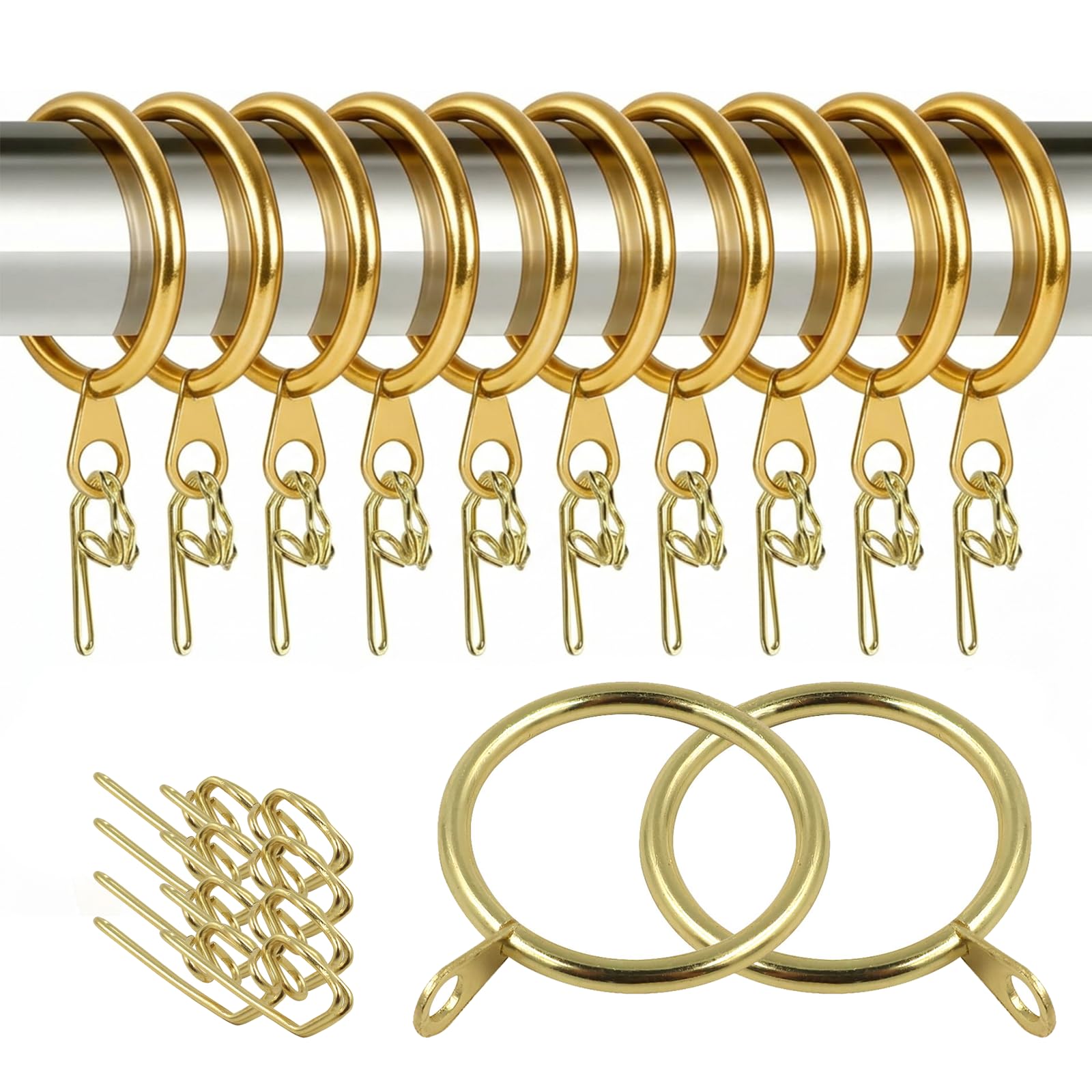 Crozgan Silver/Black/Golden 50 Pack Curtain Rings,Durable And Rust-Resistant Metal Curtain Rings For Poles Shower Curtains Rods,Drapery (30Mm-Golden)