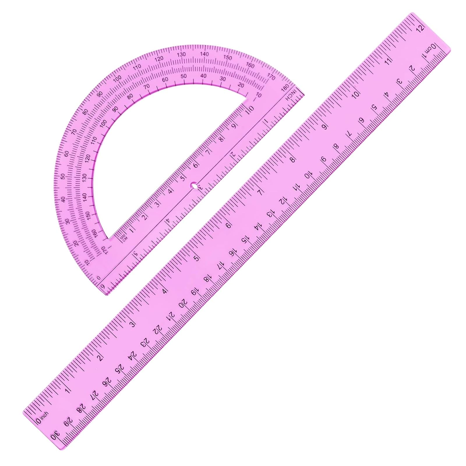 2 Pieces Rulers, 30cm Measuring Ruler and Protractor Set