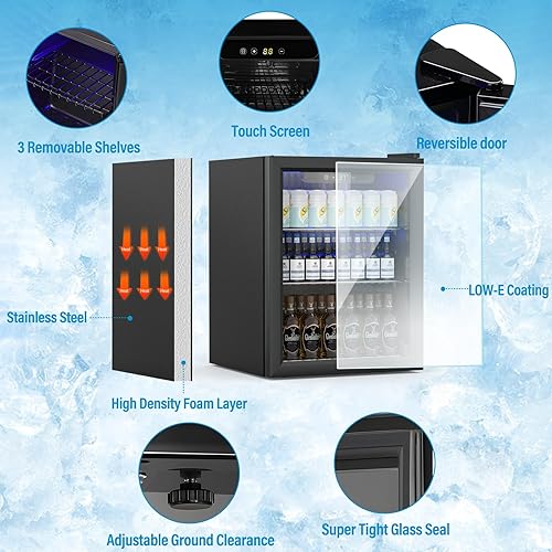 Miniatura 2 de Refrigerador compacto de bebidas, refrigerador de 70 latas1.6 pies cúbicos con puerta frontal de vidrio para refrescos, cerveza o vino, dispensador