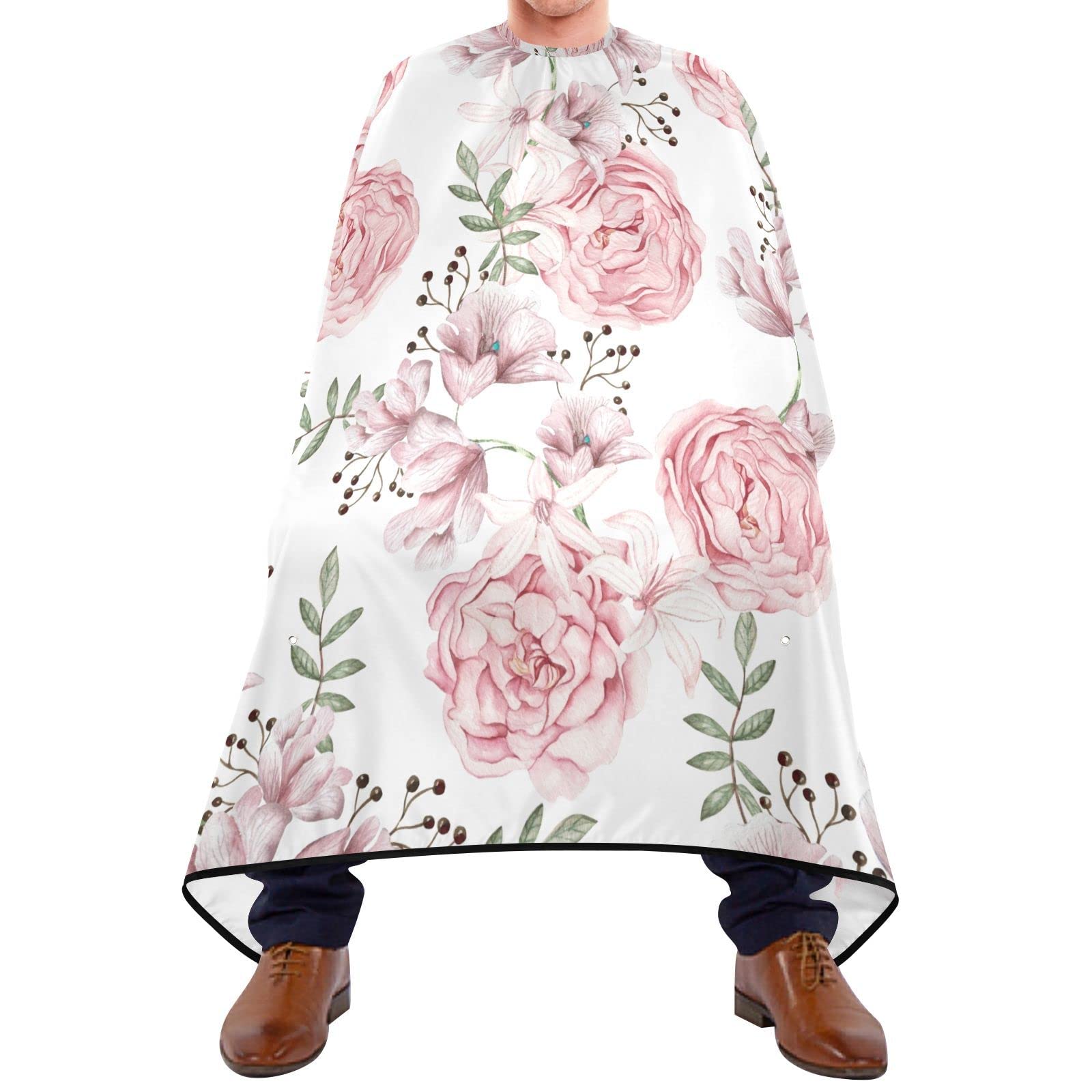 Capa De Peluquería 140x168cm, Flores De Peonía Acuarela Capa De Corte De Pelo Antiestático Personalizada Capa De Barbero Profesional, Para El Cabello, Hombres