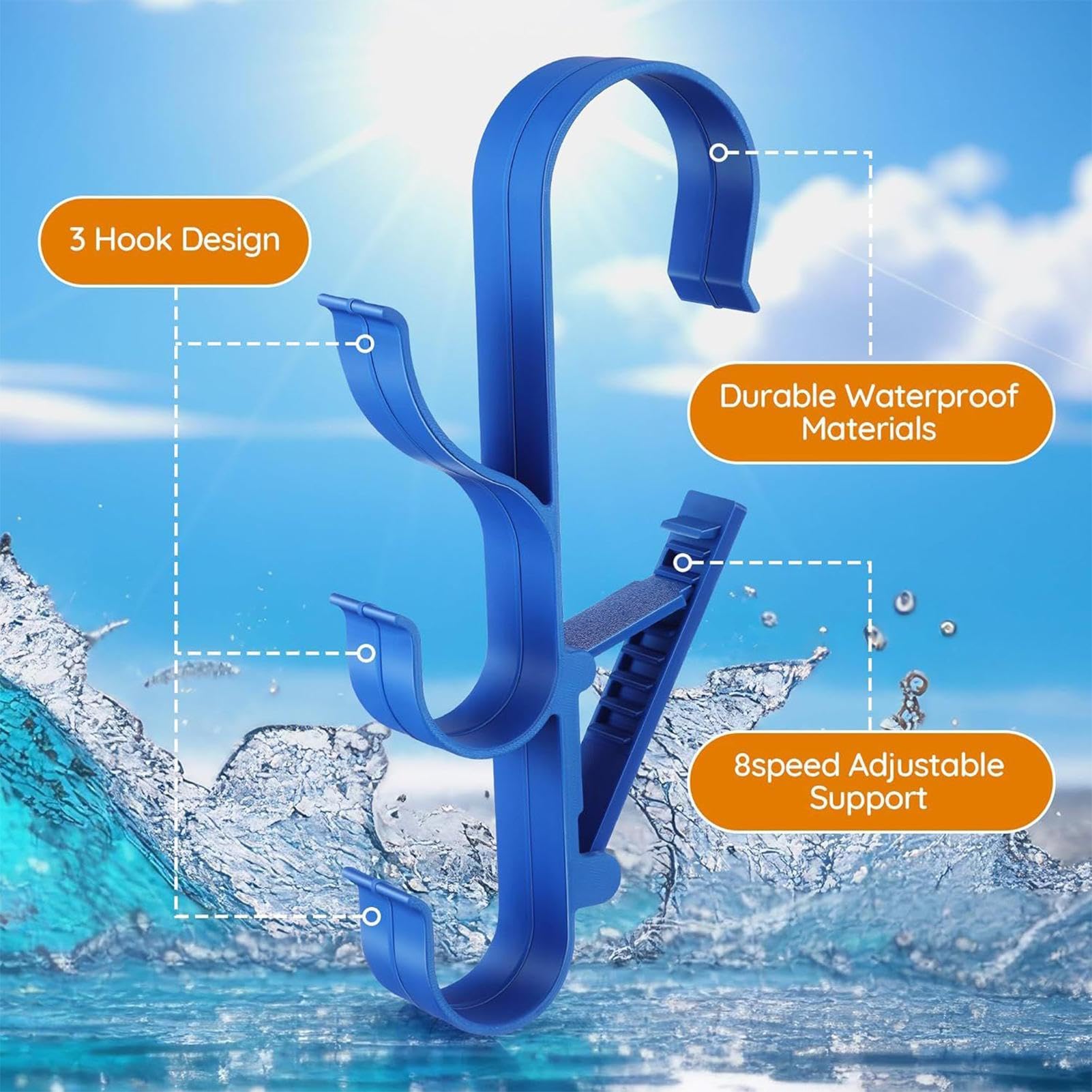 Ganci per piscina, portaoggetti per piscine, 30,5 x 13,5 x 3,5 cm, supporto resistente con set da 2 pezzi e clip per gancio a bordo piscina, uso esterno per foglie, rastrelli, reti, asciugamani