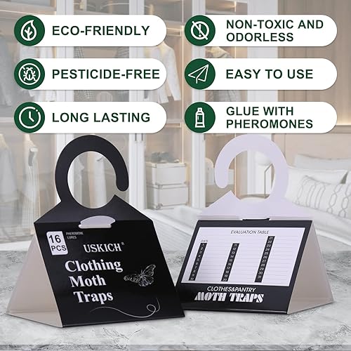 Miniatura 3 de USKICH Trampas para polillas de ropa con feromonas de fuerza | Trampa de pegamento adhesivo para armarios y polillas de alfombra | Trampas para