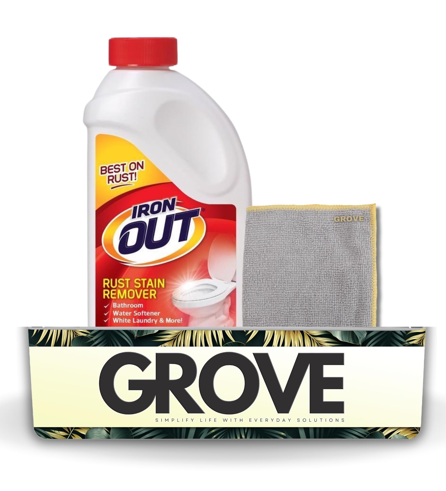Iron Out Rust Remover Powder 28 oz Bundle with Microfiber Cloth - Rust Stain Remover - Hard Water Toilet Stain Cleaner - Dissolves Rust on Tubs, Sinks, and Showers - (2 Items)