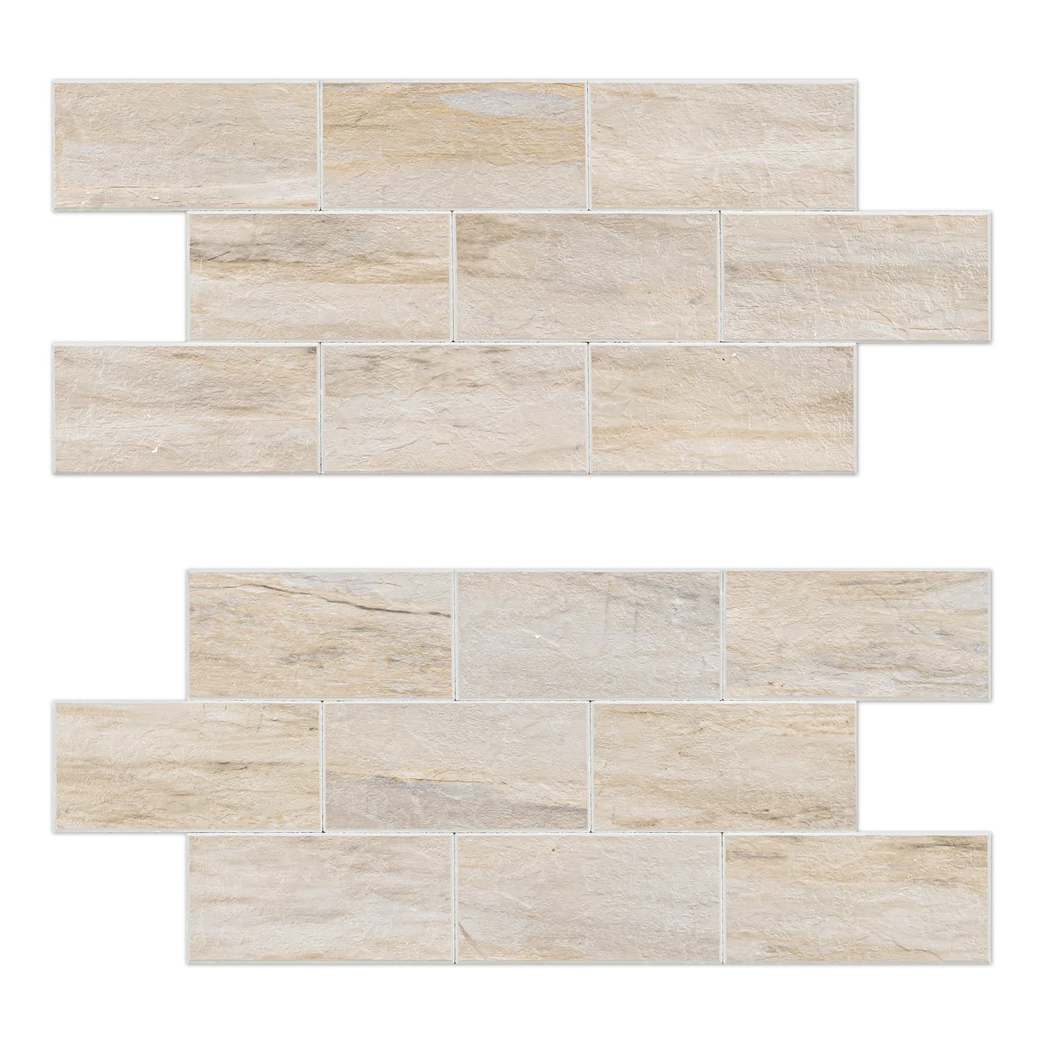 V-MOZZA Peel and Stick Backsplash, 20-Sheet Peel and Stick Wall Tiles 13.5" x 5.8" PVC Subway Tile Stick on Backsplash for Kitchen Fireplace (Greek Beige Marble)