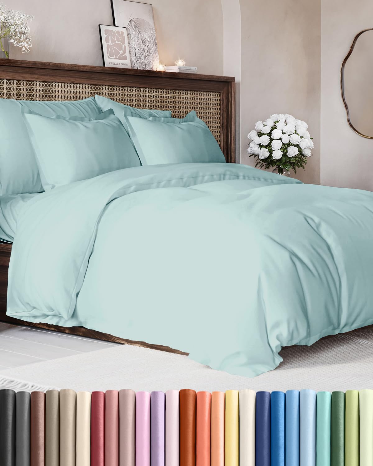 Duvet Cover Queen Size - Soft 3 Piece with Zipper Closure - Spa Blue