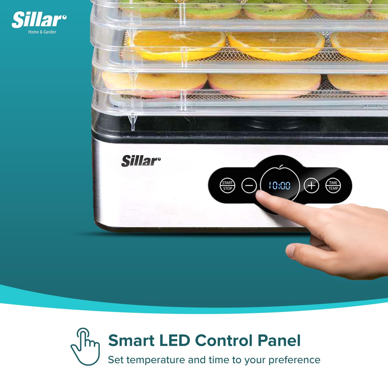 Sillar Bellelife odwadniacz żywności z regulatorem temperatury, 5 półek, 240 W, 35-70°C, timer do żywności, mięsa, warzyw