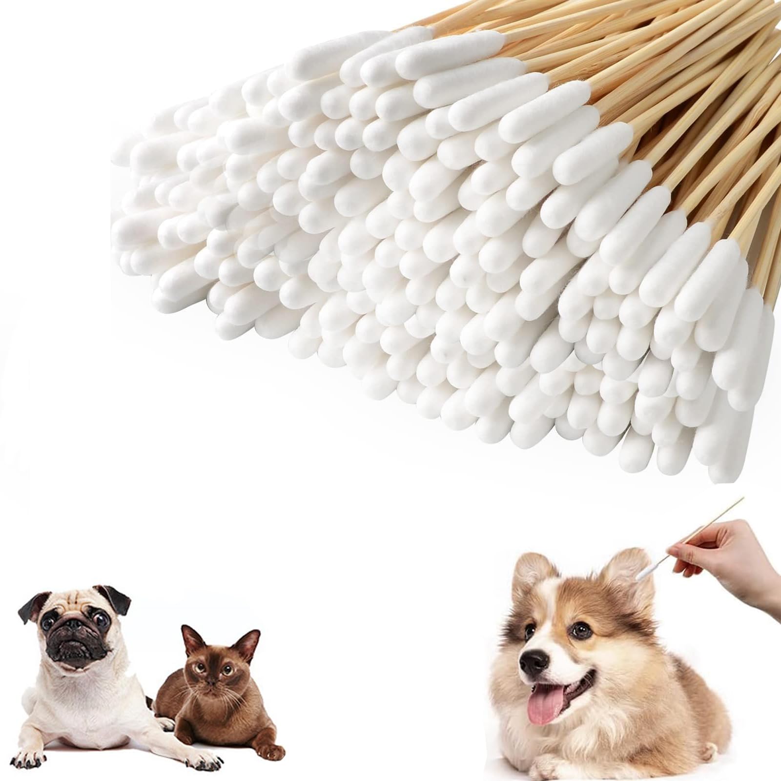 Weenwill Pet Dog Ear Cleaning Swabs,200 Pieces 12cm/15cm Extra Large Cotton Buds for Dogs Cats,Dog Ears Cleaner Wipes Alternative for Wax Removal & Itchy Ears Relief,Pet Ear Cleaning Cotton Earbuds