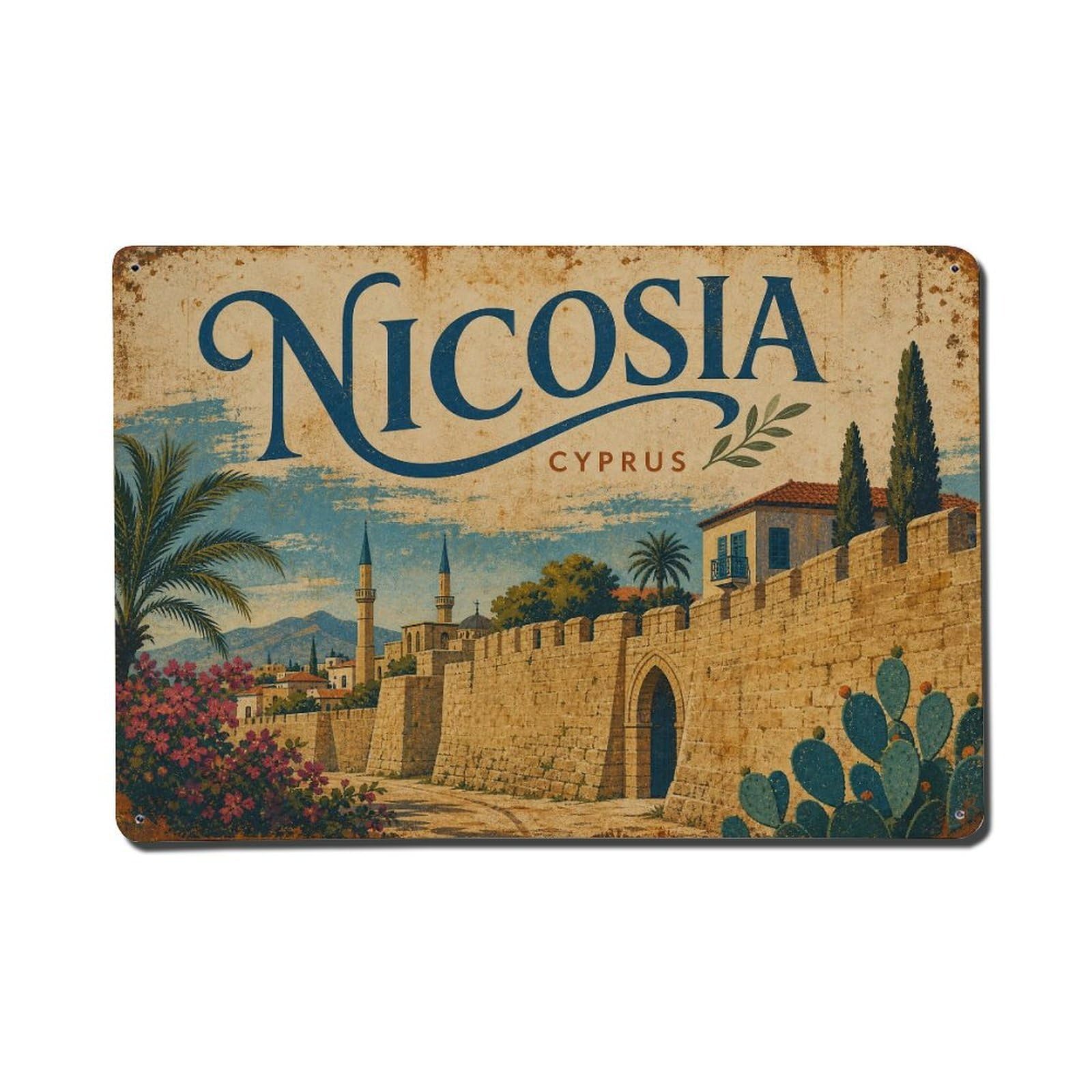 Metal Tin Sign Vintage Travel Cyprus Nicosia