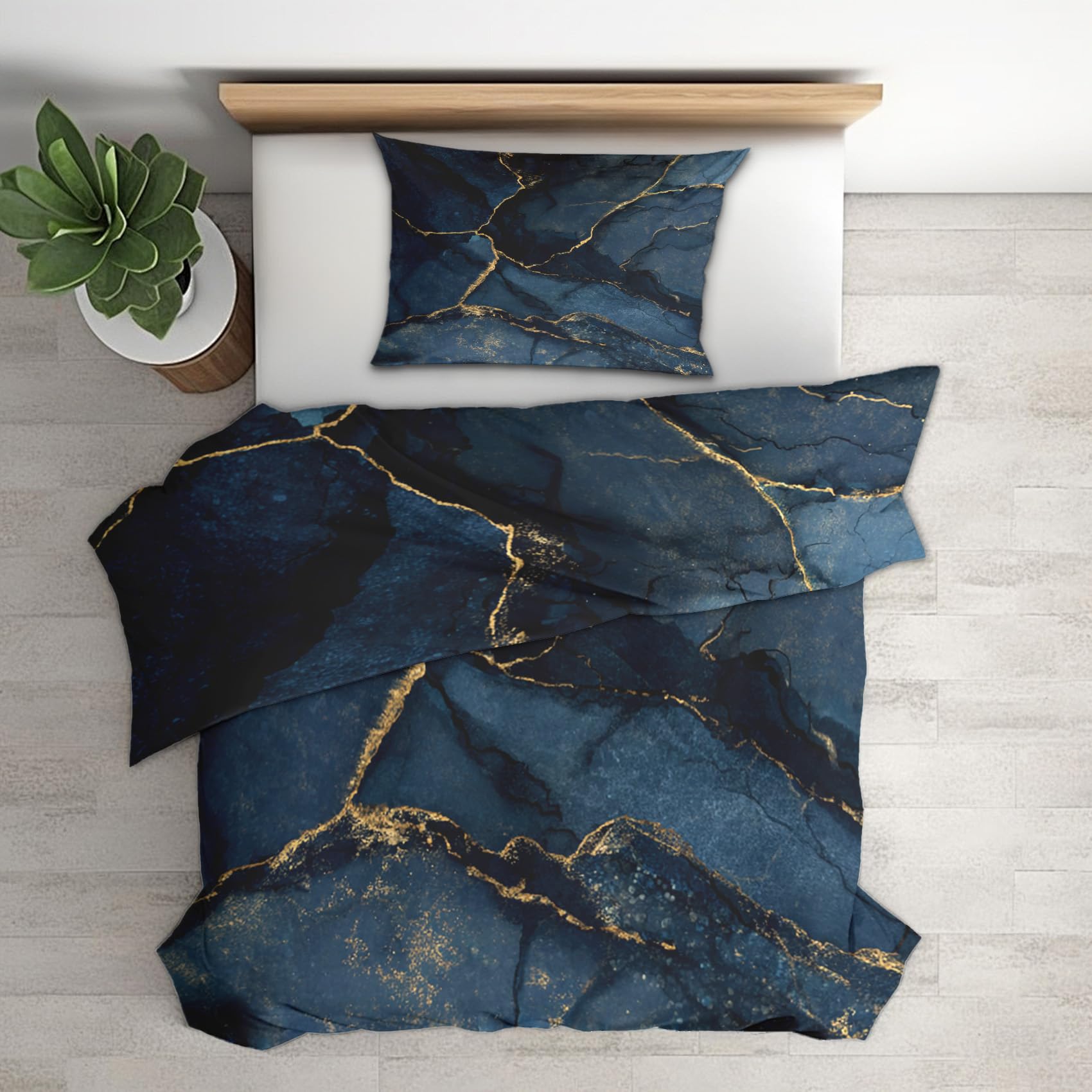 Generisch Bettwäsche 200x200, Marmor Bettbezug mit 2 Kissenbezug 80x80, 3tlg Schlafzimmer Deko, Dunkelblau Modern Abstrakt Muster Weiche Mikrofaser Deckenbezug, Reißverschluss A590C