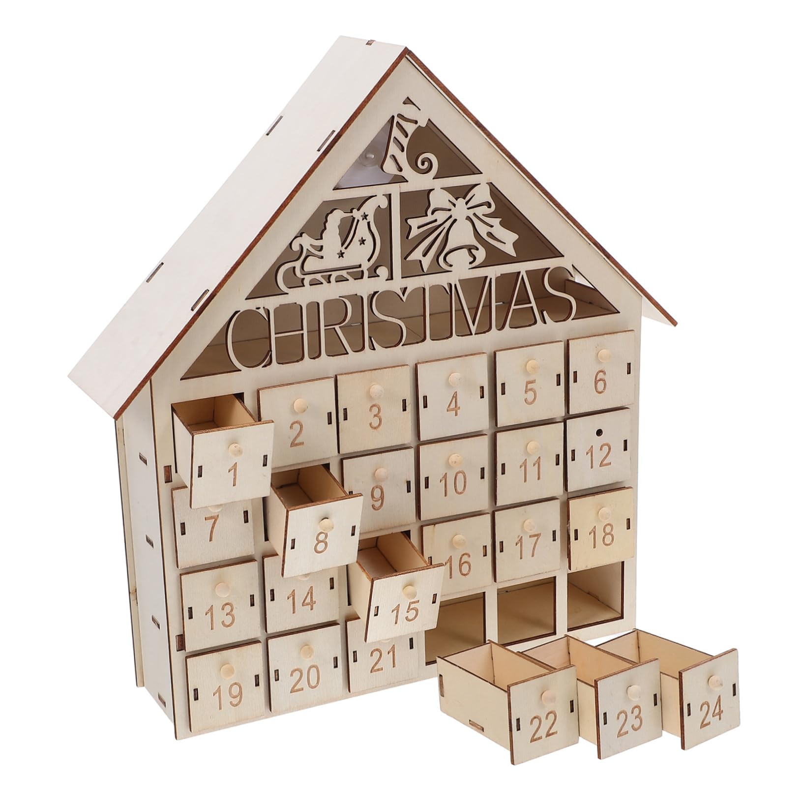 Calendario Avvento Luminoso Giorni Casa in Legno con LED Calendario Natale Ricaricabile con Cassetti Te Decorazione Natalizia da Tavolo e Focolare Countdown Festivo Riutilizzabile