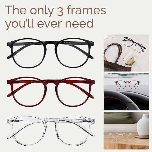 Miniatura 9 de IBOANN Paquete de 3 lentes de bloqueo de luz azul para mujereshombres, marco retro redondo de moda, anteojos falsos vintage con lente transparente