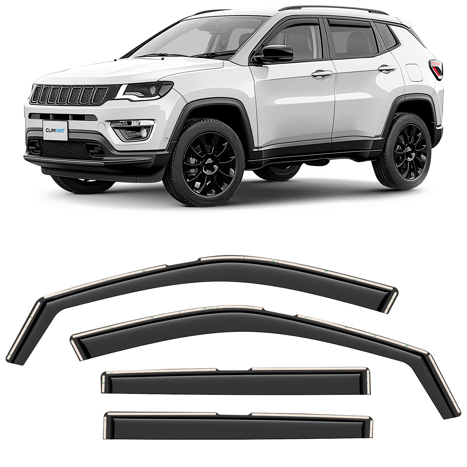 Clim Art Deflettori Compatibile con Jeep Compass 16-26 - Incasso 4Pz | Deflettore finestrini auto Jeep Compass II, antiturbo, paravento, policarbonato infrangibile, meteo-resistente