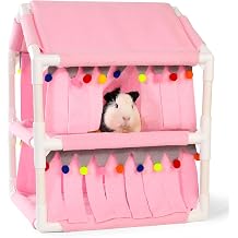 Guinea Pig Loft Bed - Small Pet Bunk Bed, Guinea Pig Hammock with Fleece Forest Hideout, Ideal for Rabbits, Ferrets and Chinchillas, Pink