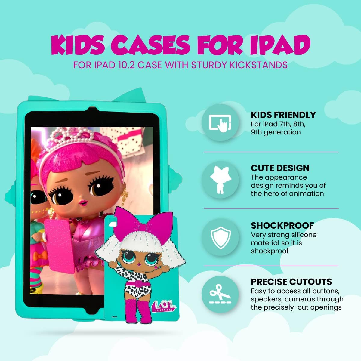 LOL Surprise - Funda trasera de silicona para iPad protector de goma antideslizante para niños iPad 9 20218 20207 generación 2019 Diva