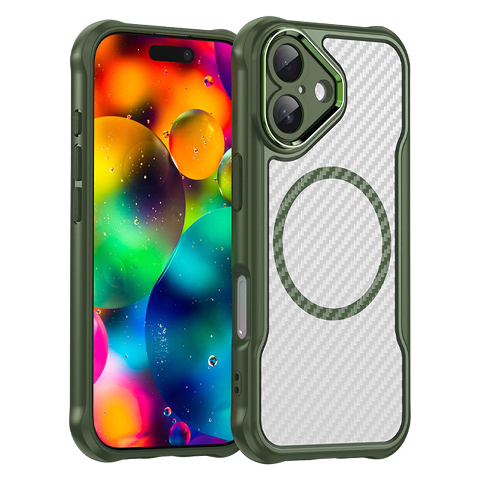 Coque iPhone 17 Pro magnétique : fini les chutes avec la texture carbone antidérapante verte