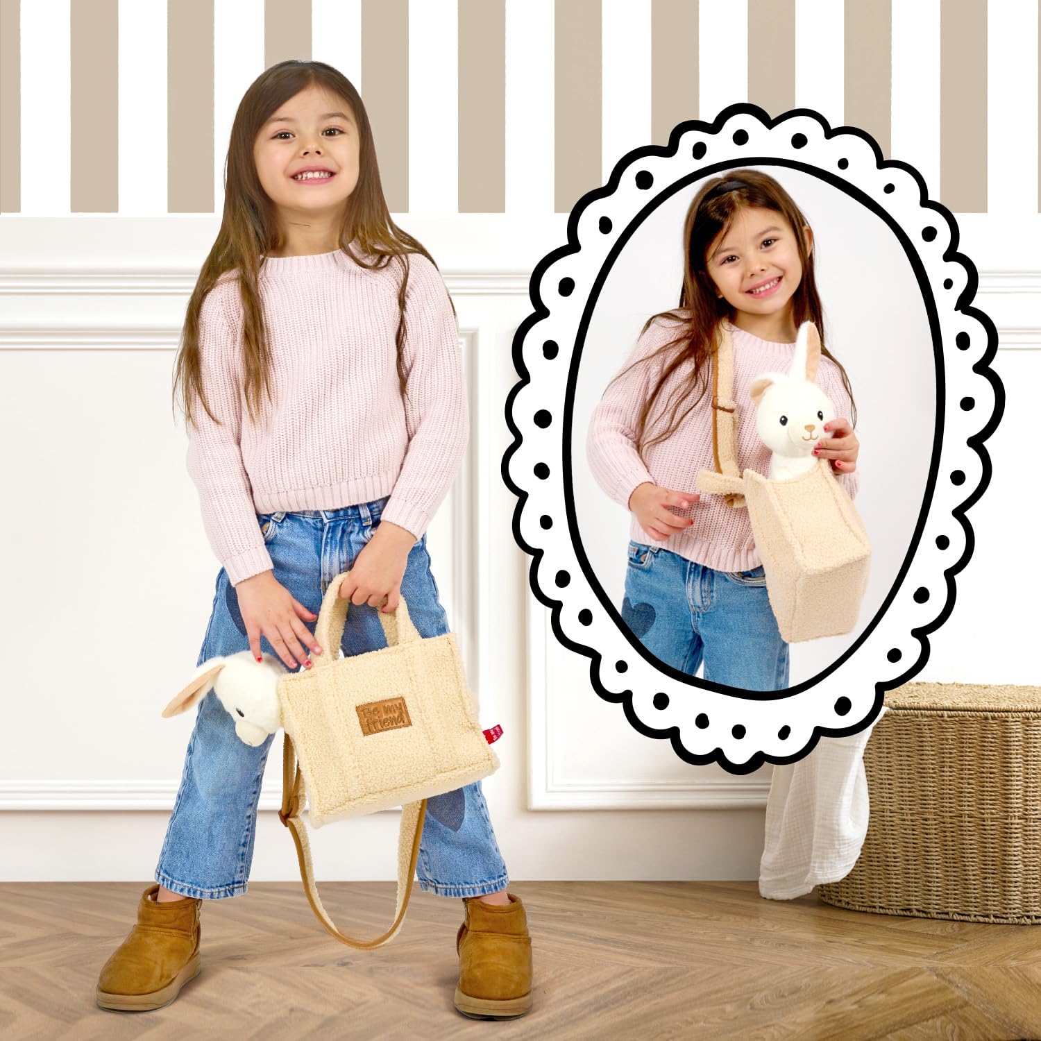 PERLETTI Borsetta Bambina Bambino con Peluche Estraibile - Borsa Morbida e Leggera Regalo Bimbi 3 4 5 6 Anni con Manici - Borsa Bambini Asilo con Pupazzo Removibile - Dimensioni 27x22x9cm
