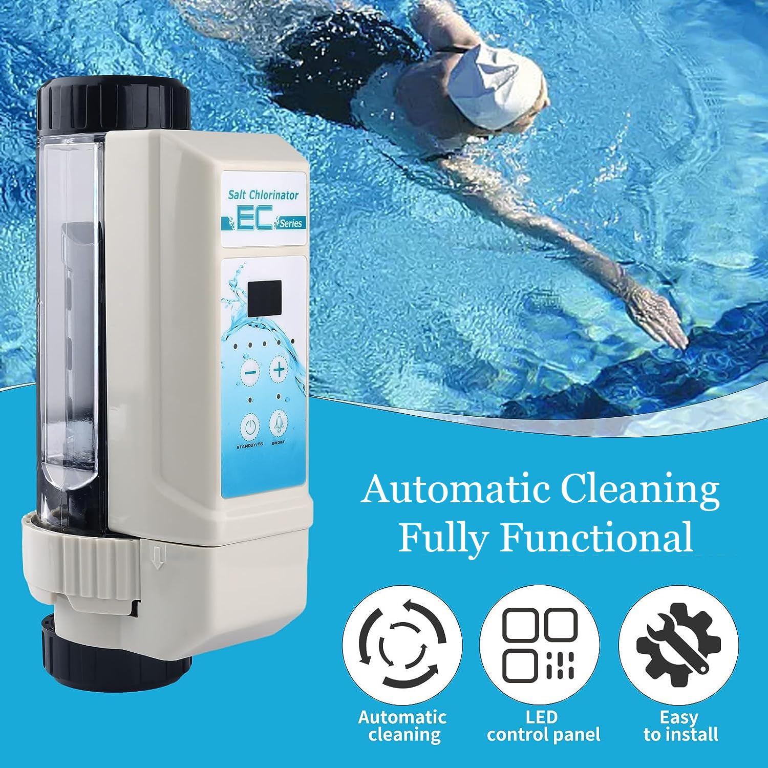 Clorador de Agua Salada, Sistema Generador de Cloro para Piscinas de Agua Salada de Limpieza Automática, Clorador Generador de Cloro para Piscinas,20g/h